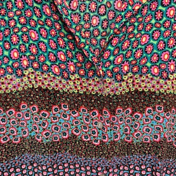 Josie Natori 100% Rayon Shirt Tunic Dress Size XL Colorful Floral Artsy Buttons - Picture 3 of 8